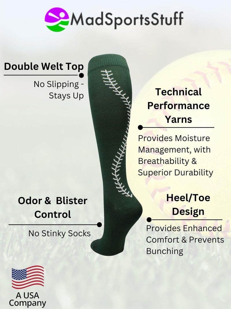 MadSportsStuff Softball Socks with Stitches Over the Calf (Dark Green/White, Small) - Image 4